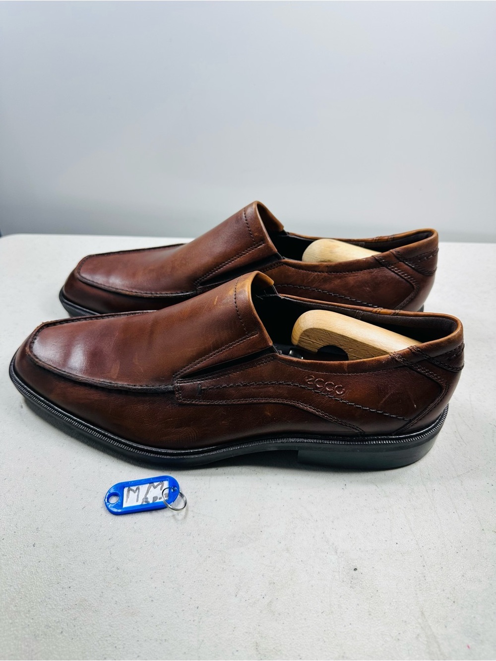 ECCO Mens 44 Slip-On Brown Leather Casual Loafers Shock Point Dress Shoes US 11